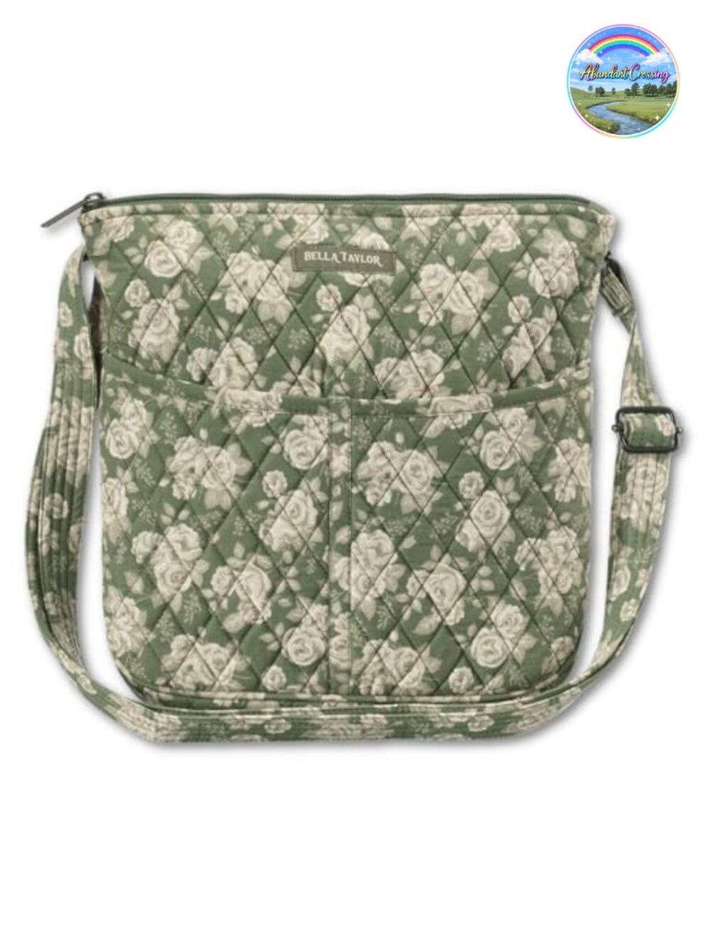 Quilted Cotton Crossbody Bag with Adjustable Strap, 6 Pockets, Machine Washable